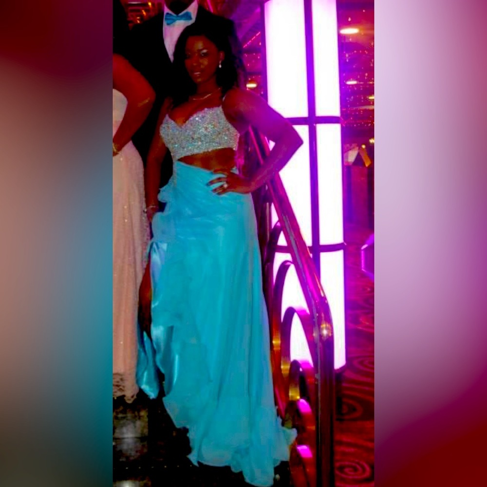 Mermaid bling prom pageant gown dress blue size 9/10